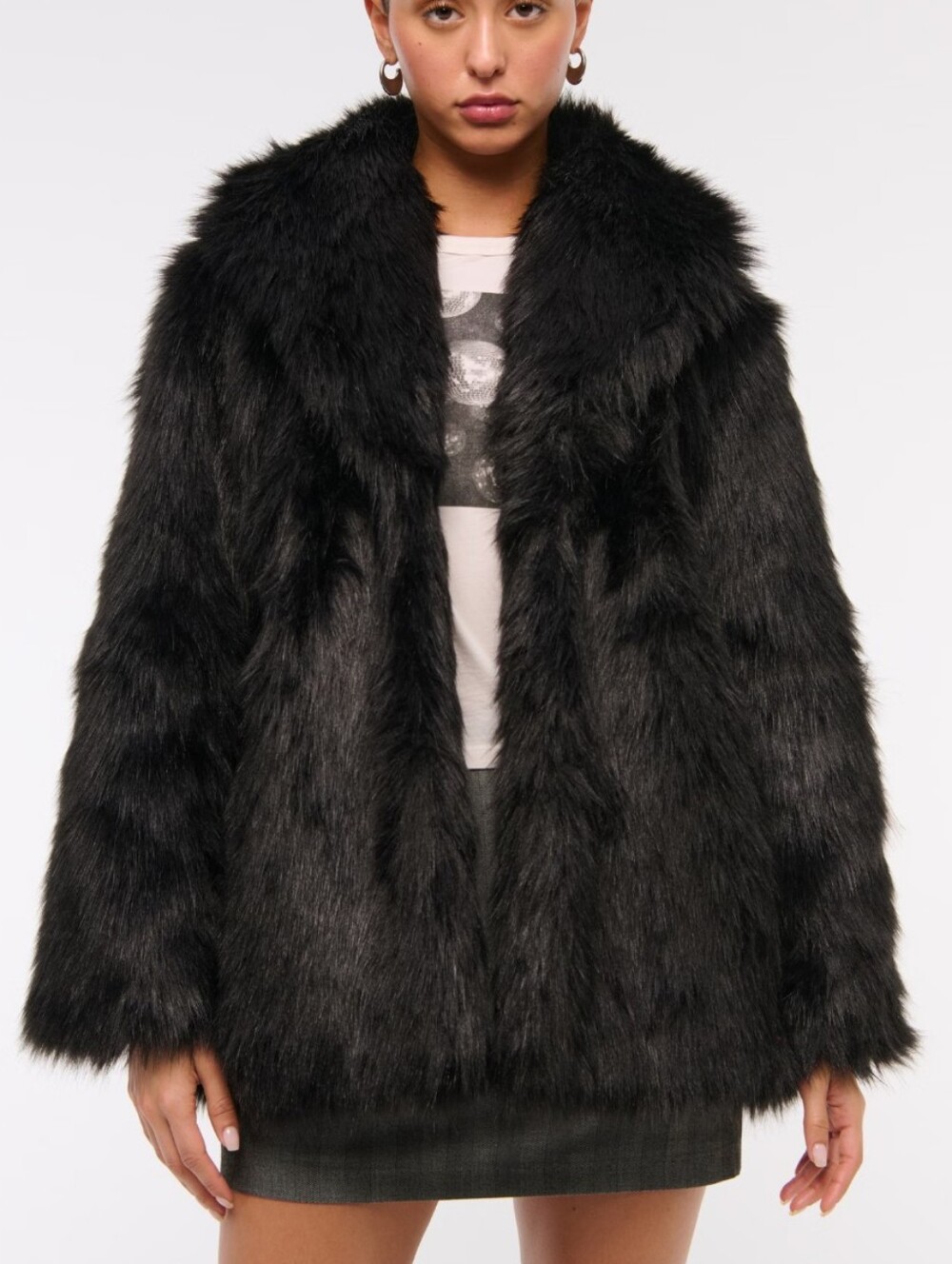 Abercrombie & Fitch black shawl collar faux fur coat